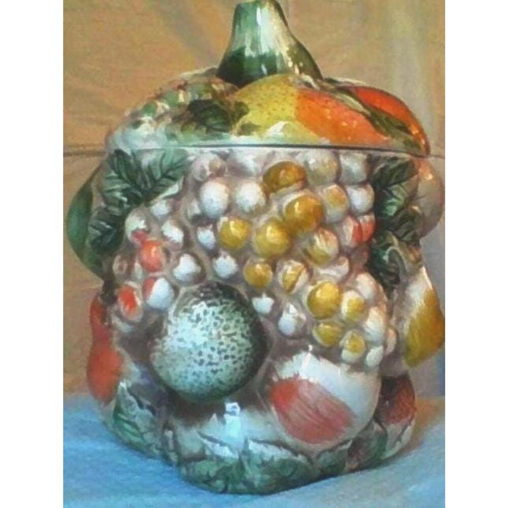 Vintage Lefton's "Fruits of Italy" Biscuit/Cookie Jar with Lid Pears Grapes